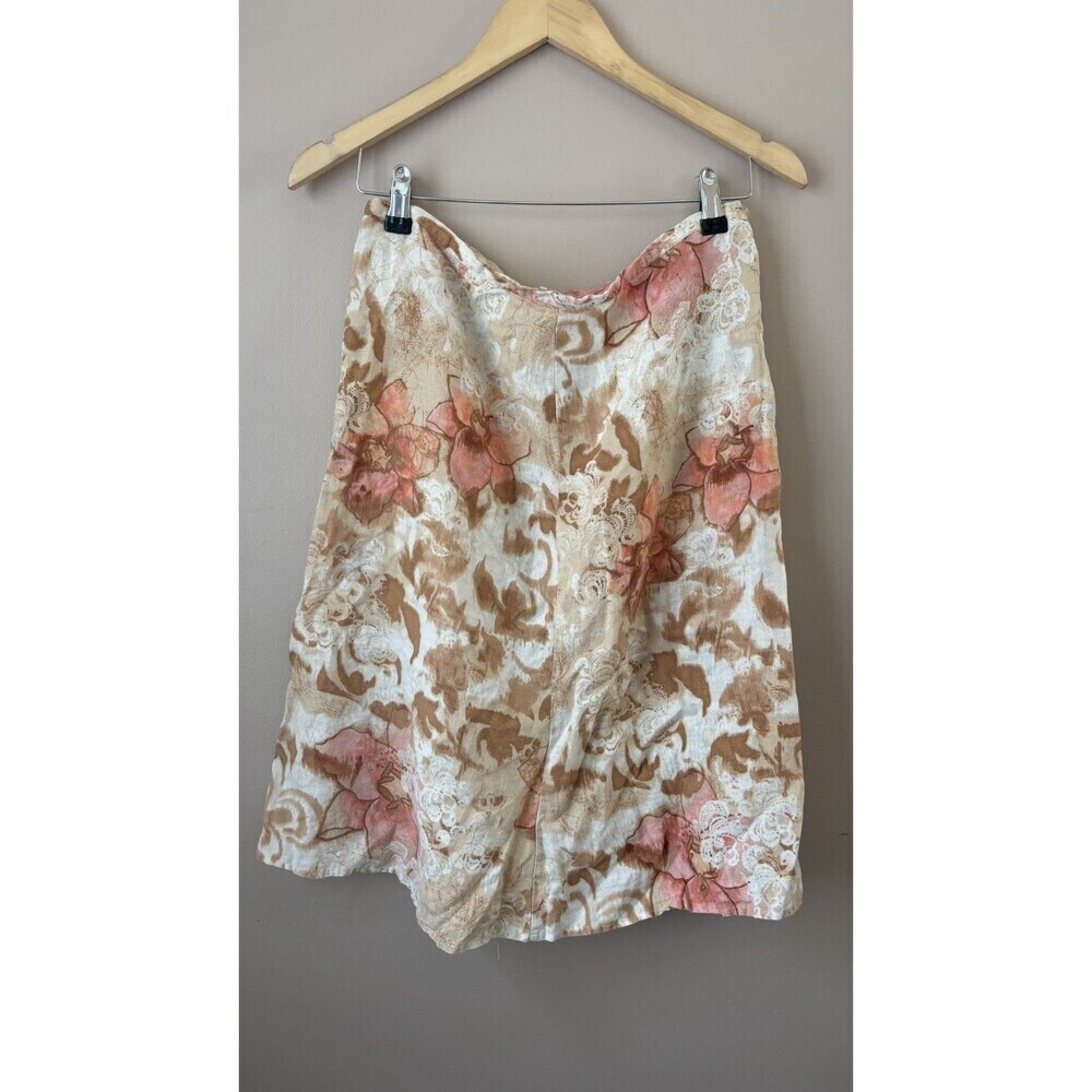 JM Collection Women’s Floral Linen Midi Skirt Pink Size 10 Summer Boho